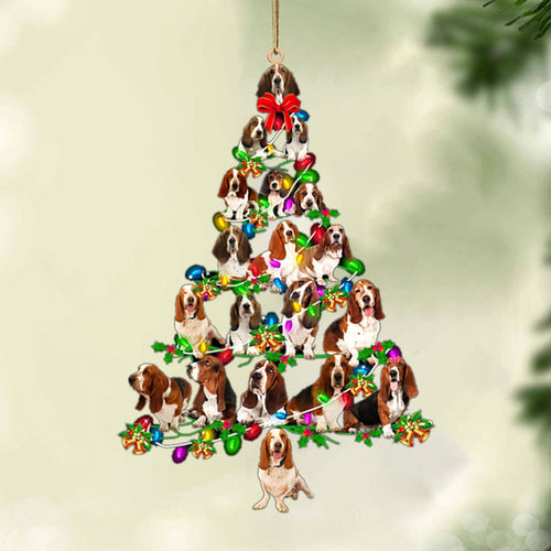 Ornament- Basset Hound-Christmas Tree Lights-Two Sided Ornament, Happy Christmas Ornament, Car Ornament