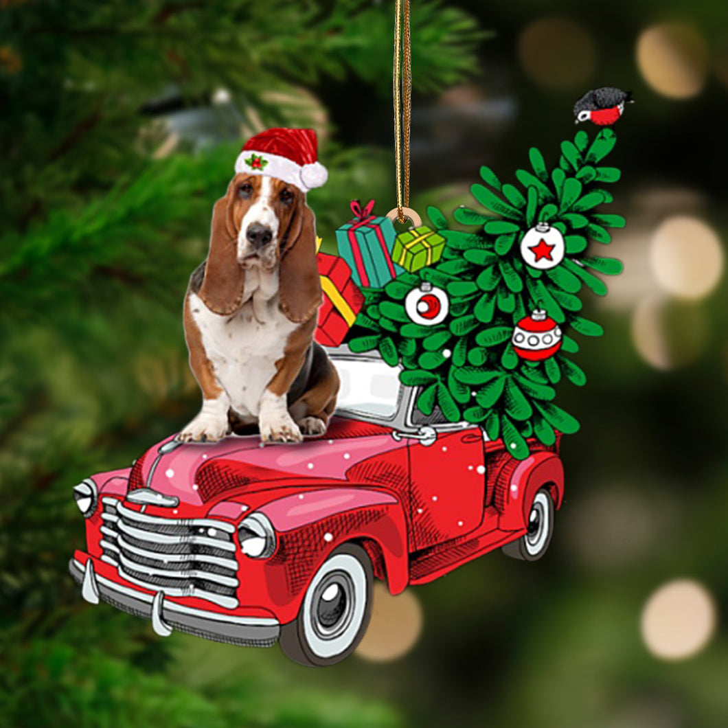 Godmerch- Ornament- Basset Hound-Pine Truck Hanging Ornament, Happy Christmas Ornament, Car Ornament