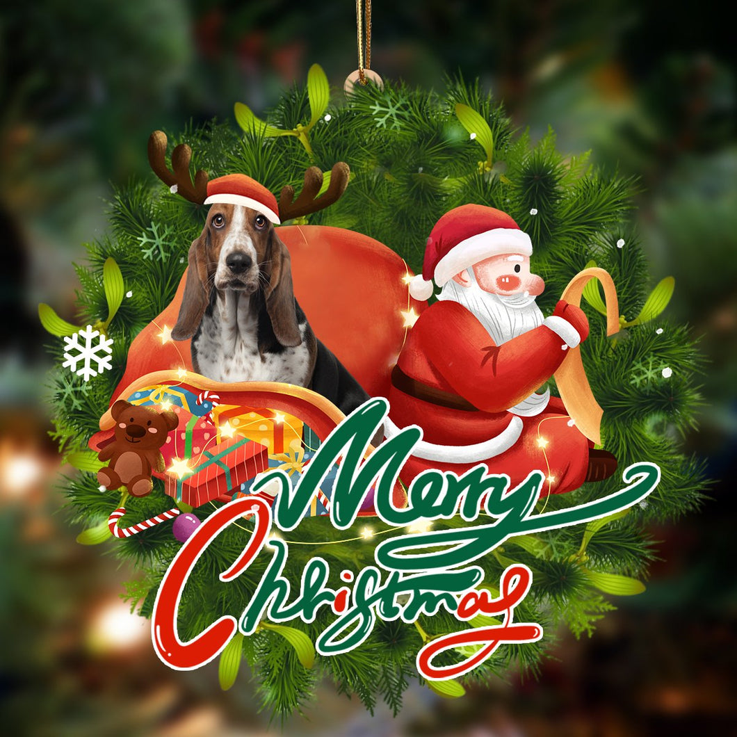 Godmerch- Ornament- Basset Hound-Santa & dog Hanging Ornament, Happy Christmas Ornament, Car Ornament