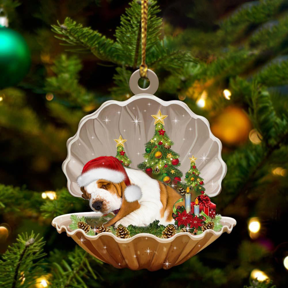 Ornament- Basset Hound-Sleeping Pearl in Christmas Two Sided Ornament, Happy Christmas Ornament, Car Ornament