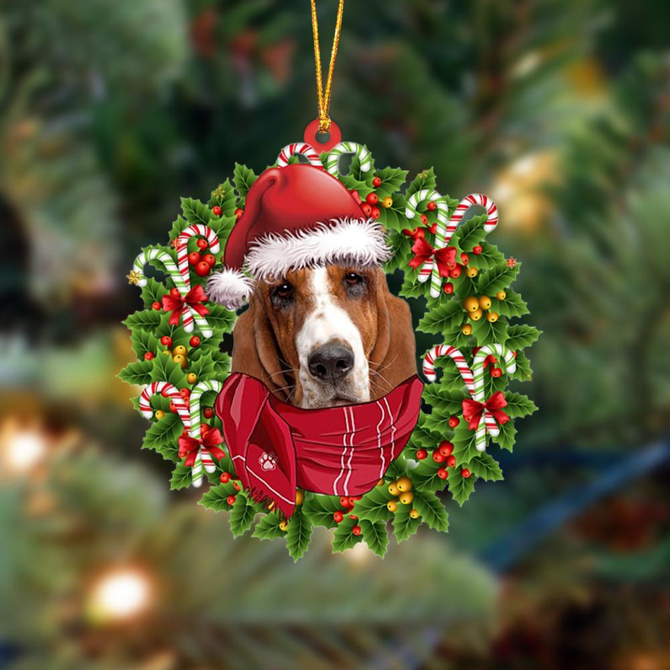 Godmerch- Ornament- Basset Hound-Xmas Bandana Hanging Ornament, Happy Christmas Ornament, Car Ornament