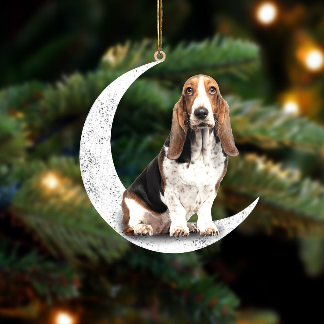 Basset Hound 2 Sit On The Moon Two Sided Ornament Dog Hanging Christmas Ornament