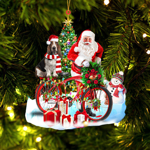 Godmerch- Ornament- Basset Hound On Santa's Bike Ornament Dog Ornament, Car Ornament, Christmas Ornament