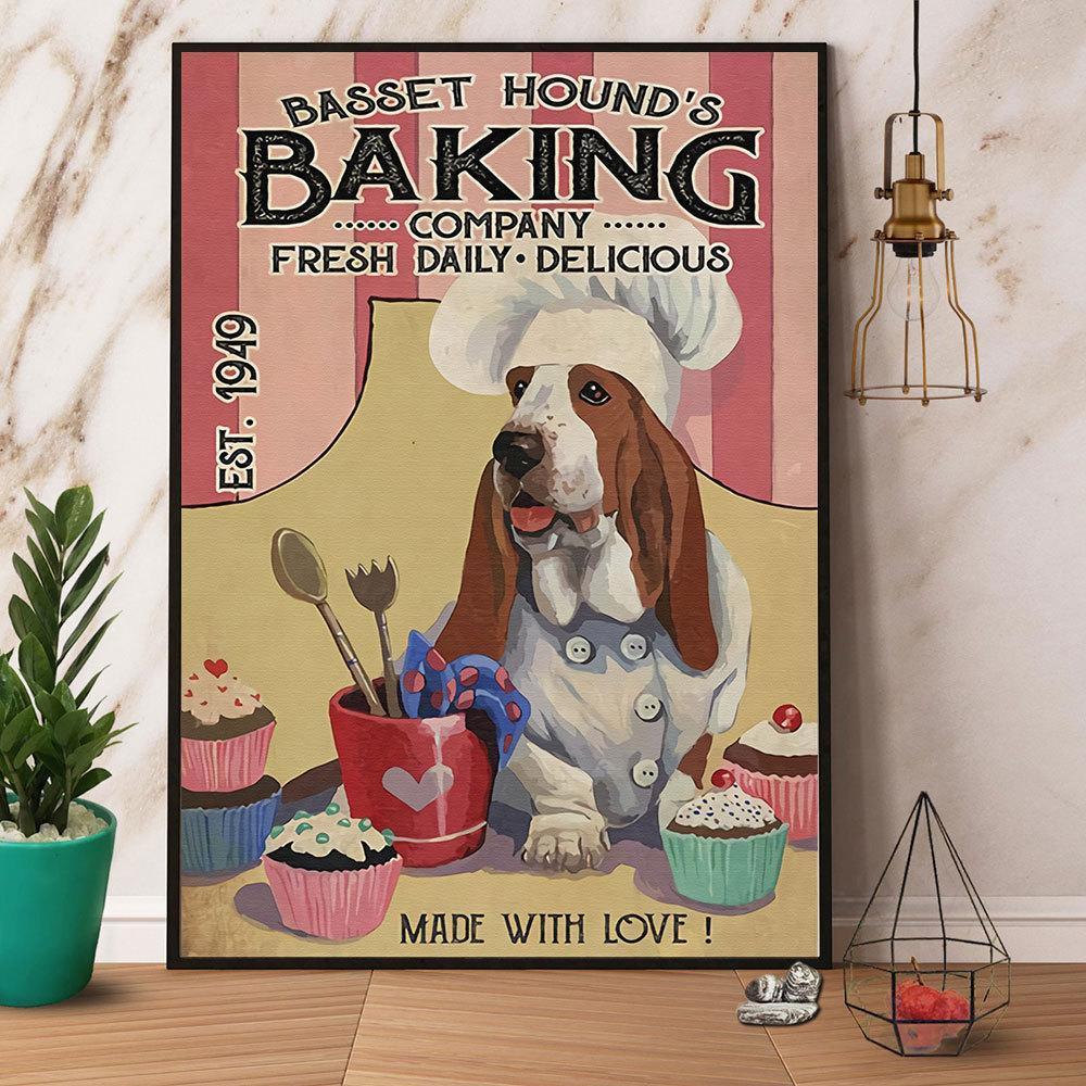 Basset Hound Baking Company Fresh Daily Delicious Canvas And Poster, Wall Decor Visual Art
