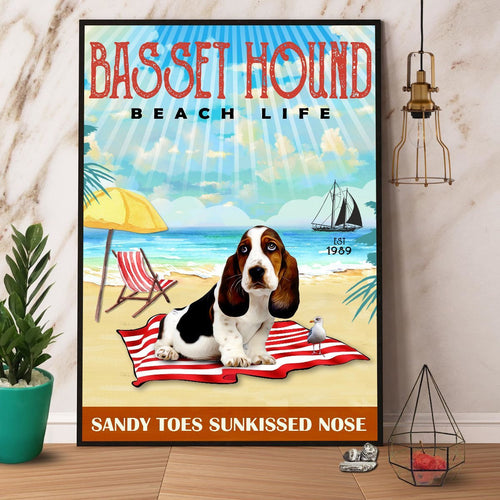 Basset Hound Beach Life Canvas And Poster, Wall Decor Visual Art 1