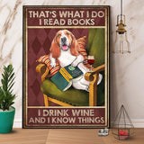 Basset Hound Dog I Red Books I Drink Wine And I Know Things Canvas And Poster, Wall Decor Visual Art
