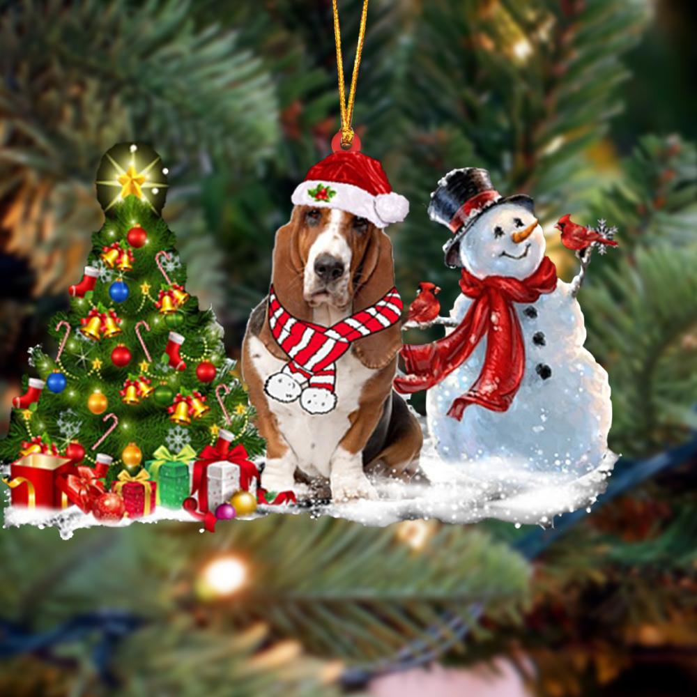 Godmerch- Ornament- Basset Hound Christmas Snow Hanging Ornament Dog Ornament, Car Ornament, Christmas Ornament