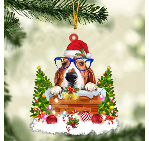 Basset Hound In The Chimney Hanging Ornament Dog Christmas Ornament