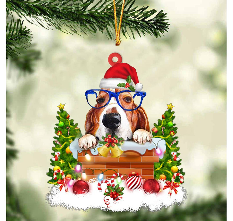 Basset Hound In The Chimney Hanging Ornament Dog Christmas Ornament