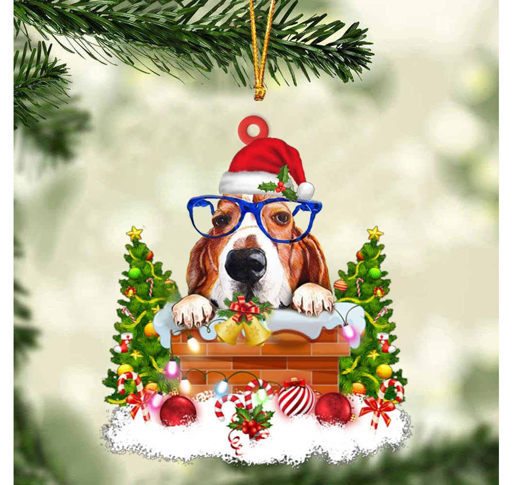 Basset Hound In The Chimney Hanging Ornament Dog Christmas Ornament