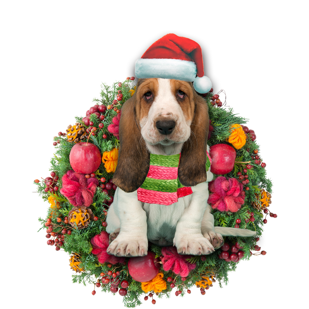 Godmerch- Ornament- Basset Hound Christmas Ornament, Happy Christmas Ornament, Car Ornament
