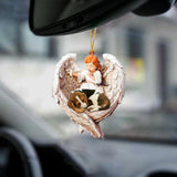 Sleeping Basset Hound Protected By Angel Car Hanging Ornament
