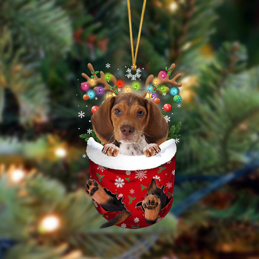 Godmerch- Ornament- Beagle-In Christmas Pocket Two Sides Ornament, Happy Christmas Ornament, Car Ornament