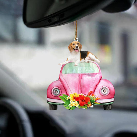 Beagle-Pink Hippie Car-Two Sided Ornament