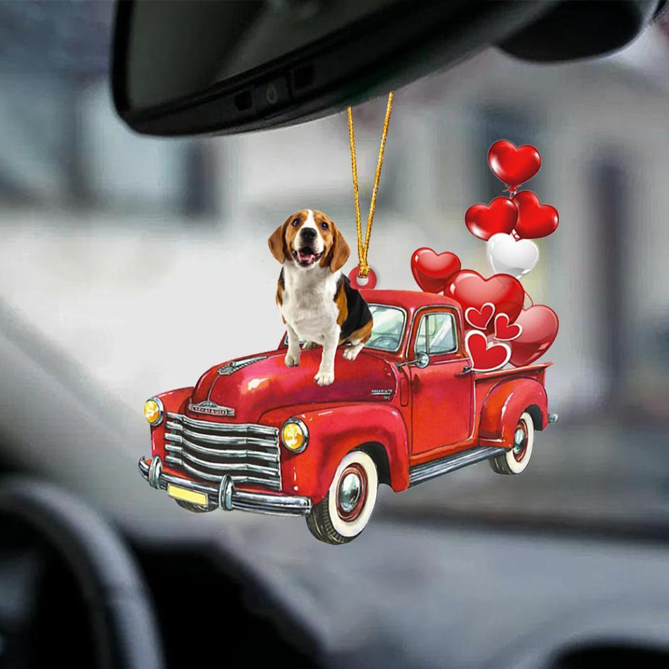Beagle-Red Sports Car-Two Sided Ornament