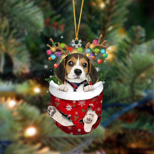 Beagle1-In Christmas Pocket Two Sides Ornament, Christmas Dog Hanging Ornament