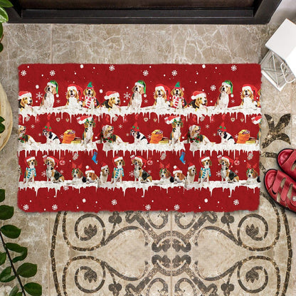 Beagle Snow Merry Christmas Doormat