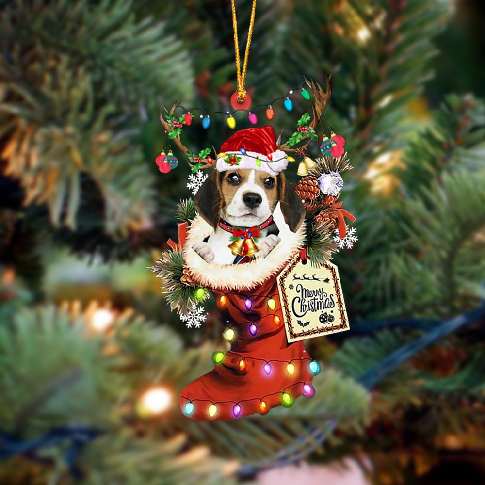 Godmerch- Ornament- Beagle 1-Xmas Boot-Two Sided Ornament, Happy Christmas Ornament, Car Ornament