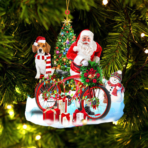 Godmerch- Ornament- Beagle On Santa's Bike Ornament Dog Ornament, Car Ornament, Christmas Ornament