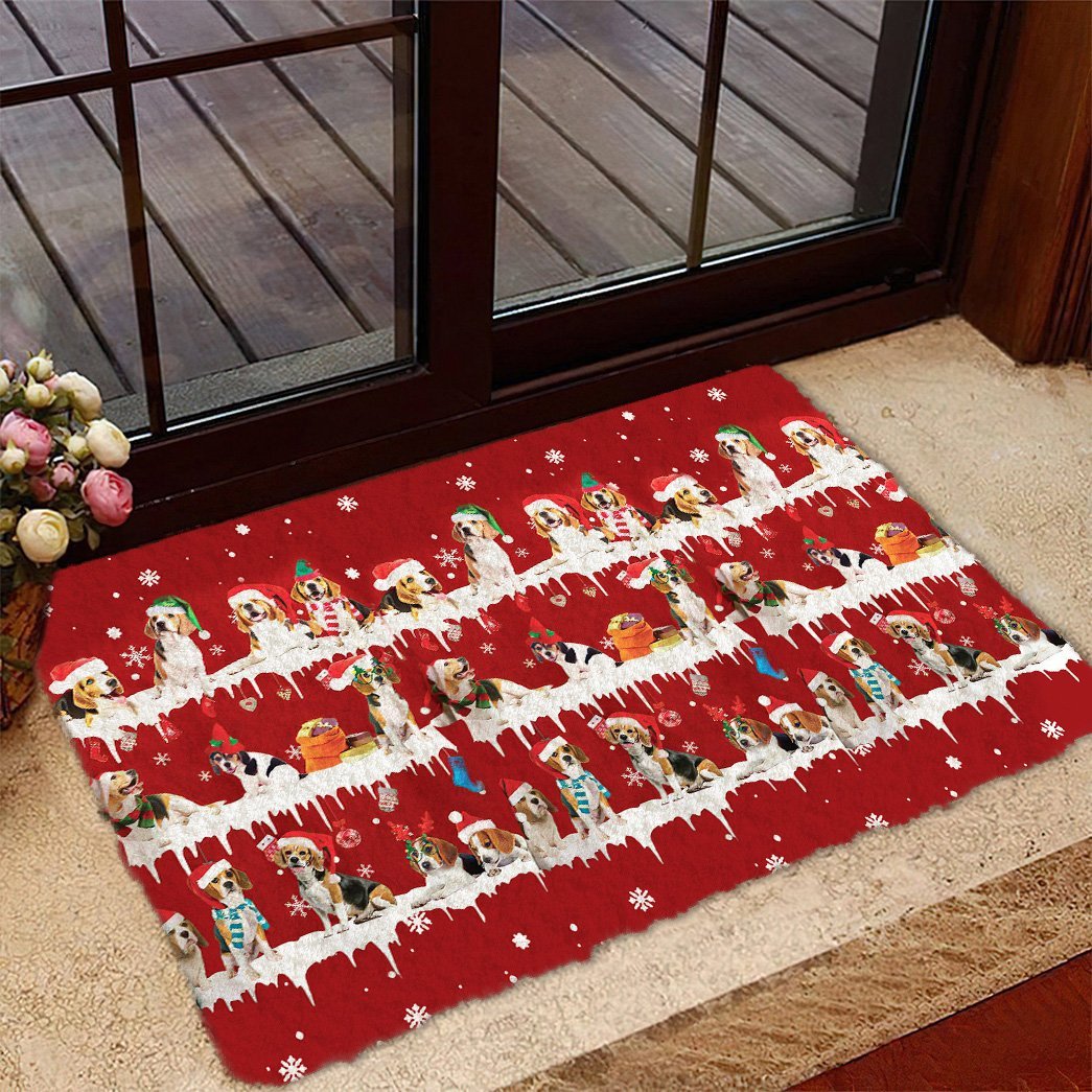 Beagle Snow Merry Christmas Doormat