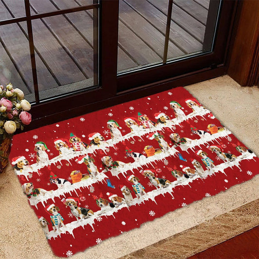 Beagle Snow Merry Christmas Doormat
