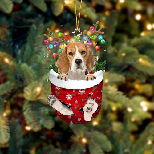 Beagle 2 In Snow Pocket Christmas Ornament Flat Acrylic Dog Ornament