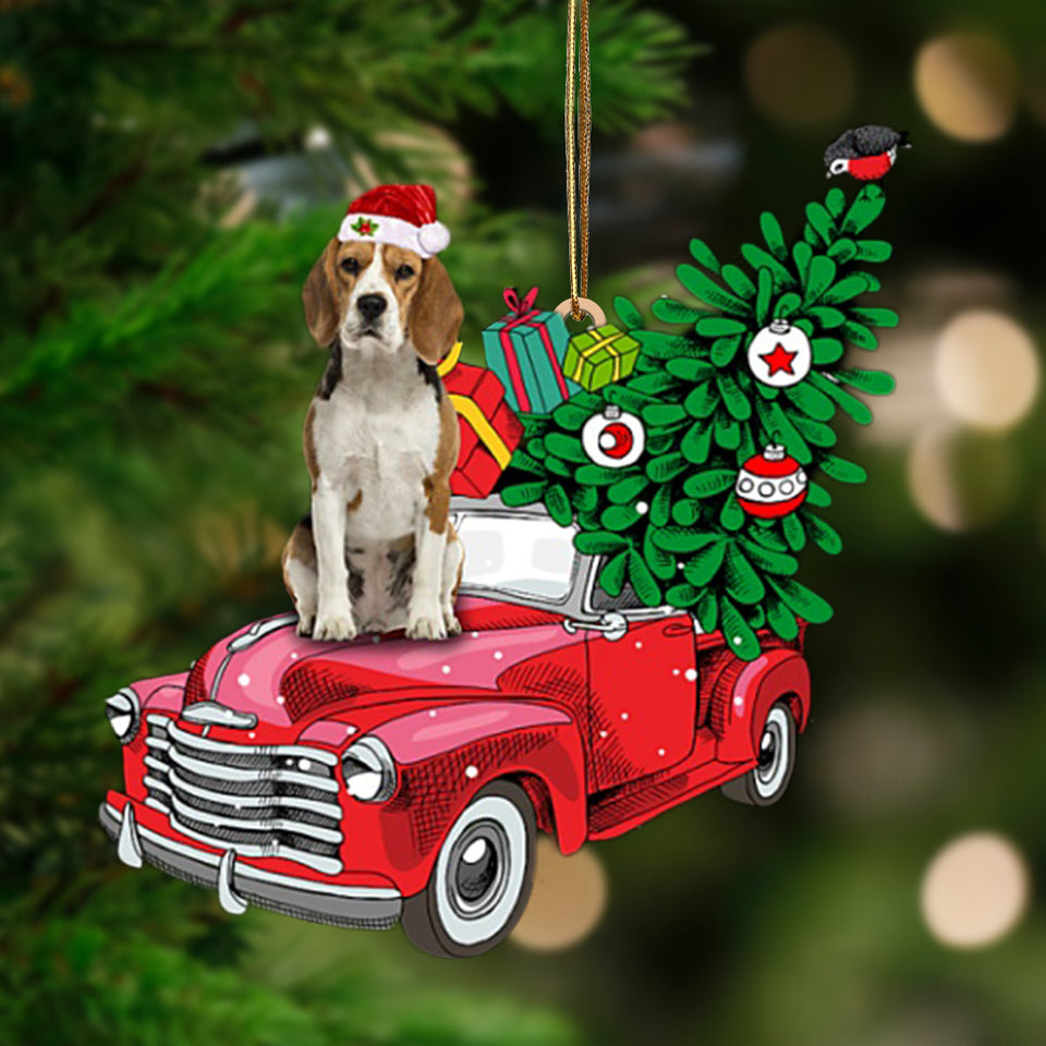 Godmerch- Ornament- Beagle 3-Pine Truck Hanging Ornament, Happy Christmas Ornament, Car Ornament