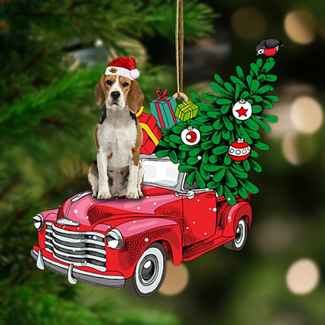 Godmerch- Ornament- Beagle 3-Pine Truck Hanging Ornament, Happy Christmas Ornament, Car Ornament