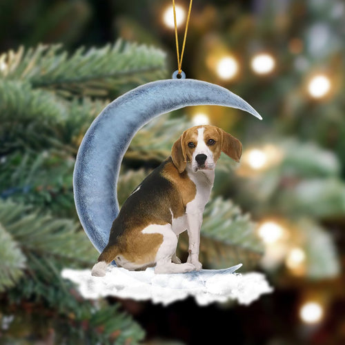 Godmerch- Ornament- Beagle Sits On The Moon Hanging Ornament Dog Ornament, Car Ornament, Christmas Ornament