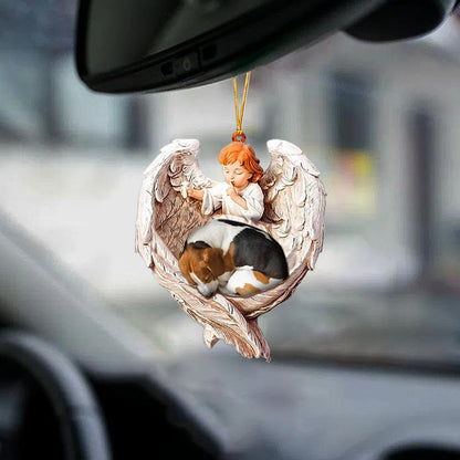 Sleeping Beagle Protected By Angel Car Hanging Ornament