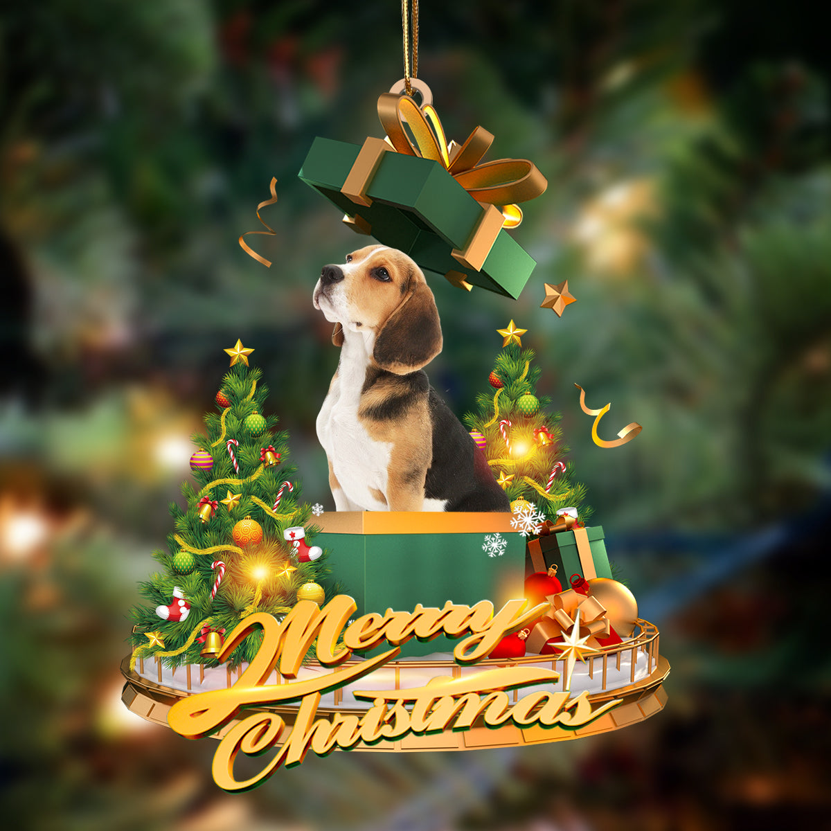 Godmerch- Ornament- Beagle-Christmas Gifts&dogs Hanging Ornament, Happy Christmas Ornament, Car Ornament