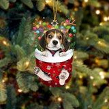 Beagle In Snow Pocket Christmas Ornament Flat Acrylic Dog Ornament