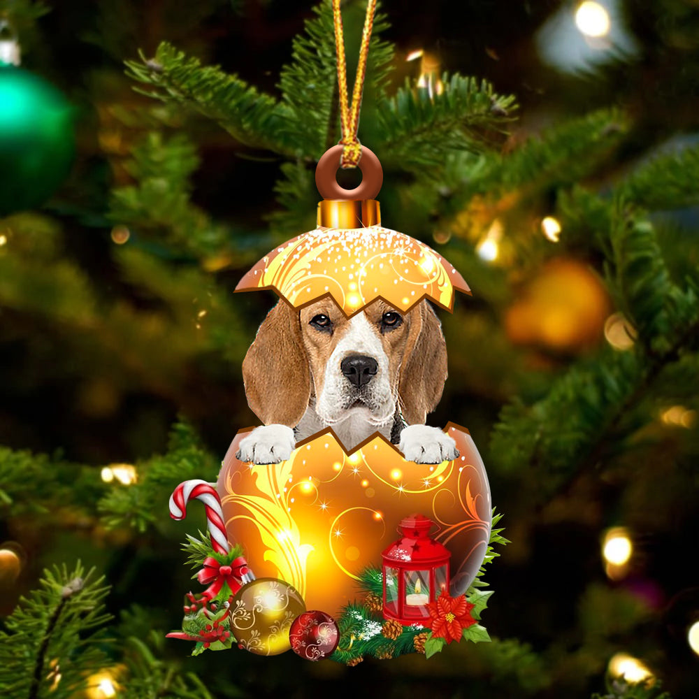 Beagle In Golden Egg Christmas Ornament