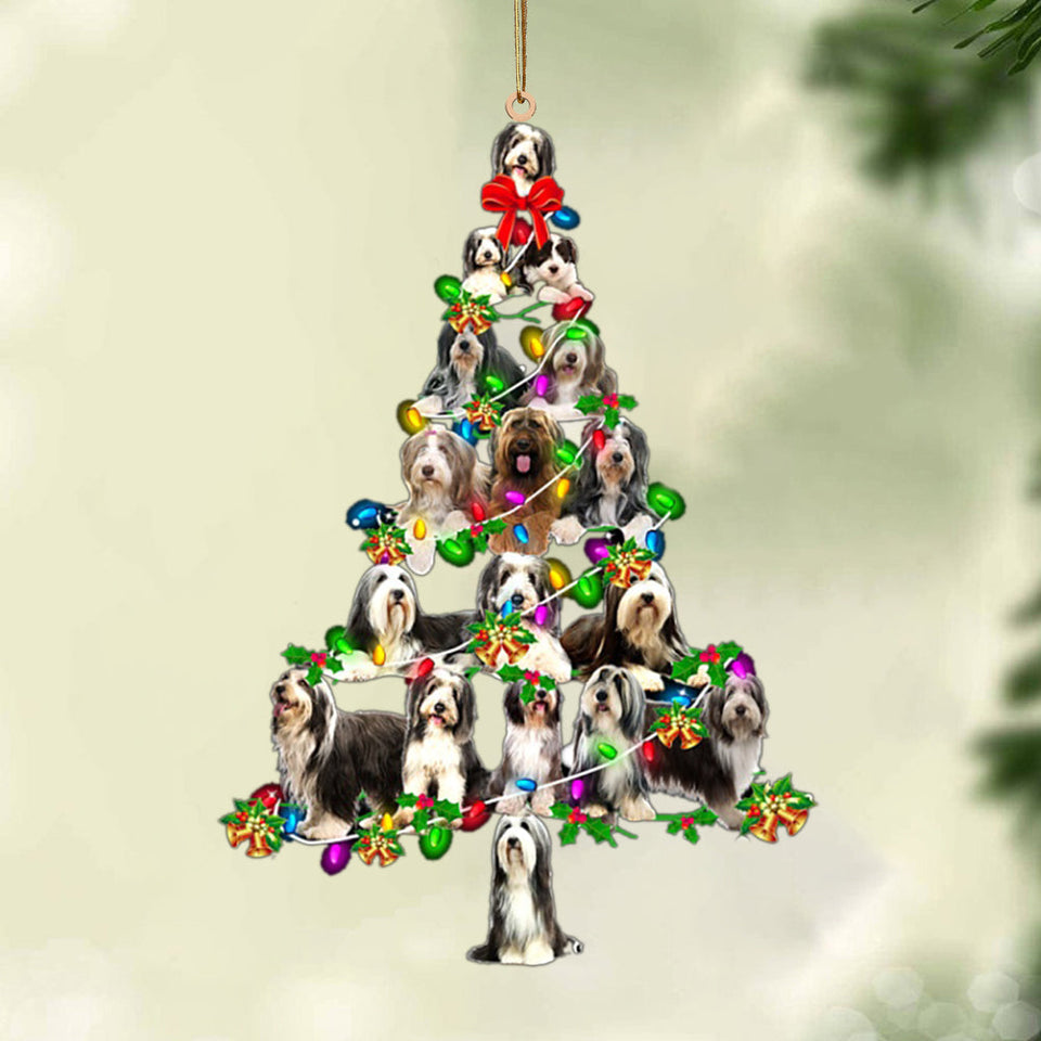 Ornament- Bearded Collie-Christmas Tree Lights-Two Sided Ornament, Happy Christmas Ornament, Car Ornament