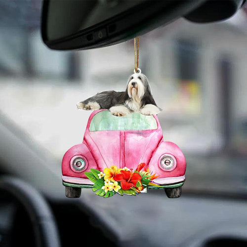 Bearded Collie-Pink Hippie Car-Two Sided Ornament