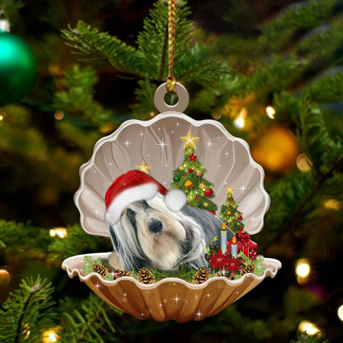 Ornament- Bearded Collie-Sleeping Pearl in Christmas Two Sided Ornament, Christmas Ornament, Car Ornament