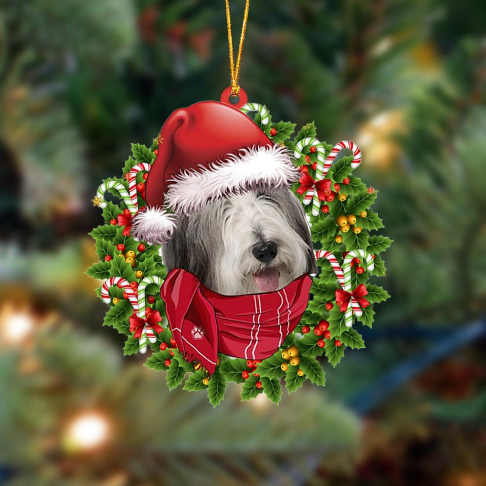 Godmerch- Ornament- Bearded Collie-Xmas Bandana Hanging Ornament, Happy Christmas Ornament, Car Ornament