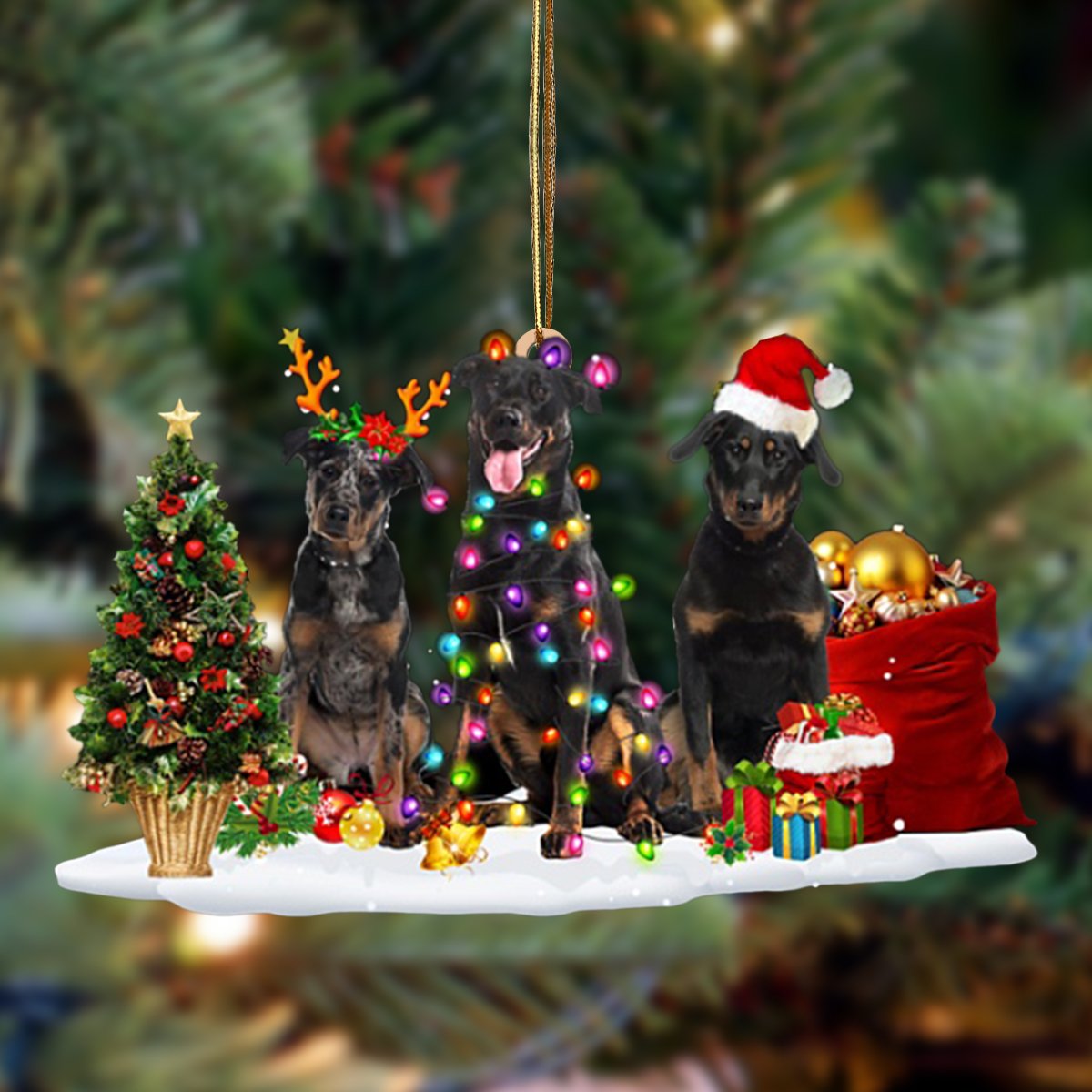Godmerch- Ornament- Beauceron-Christmas Dog Friends Hanging Ornament, Happy Christmas Ornament, Car Ornament
