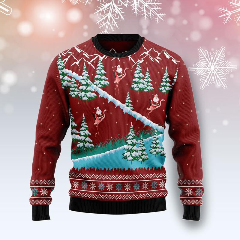 Beautiful Flamingo Xmas Ugly Christmas Sweater 