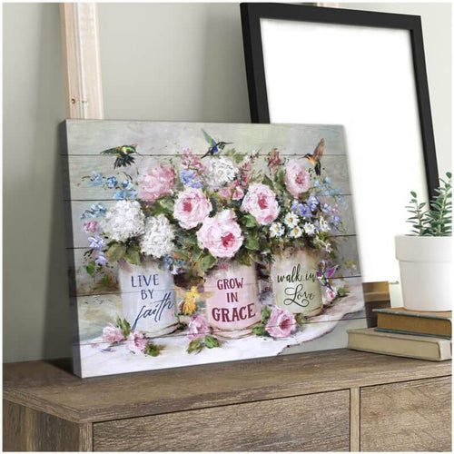 Hummingbird Canvas Wall Art - Beautiful Hummingbird Canvas Live By Faith Wall Art Home House Decor