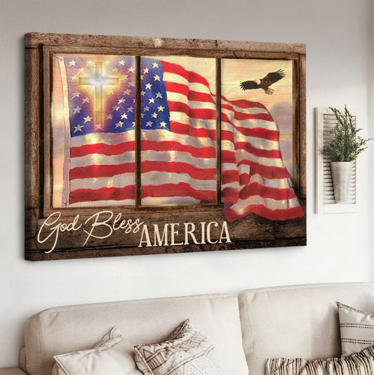 Beautiful US flag Vintage window God bless America Independence Day - Matte Canvas