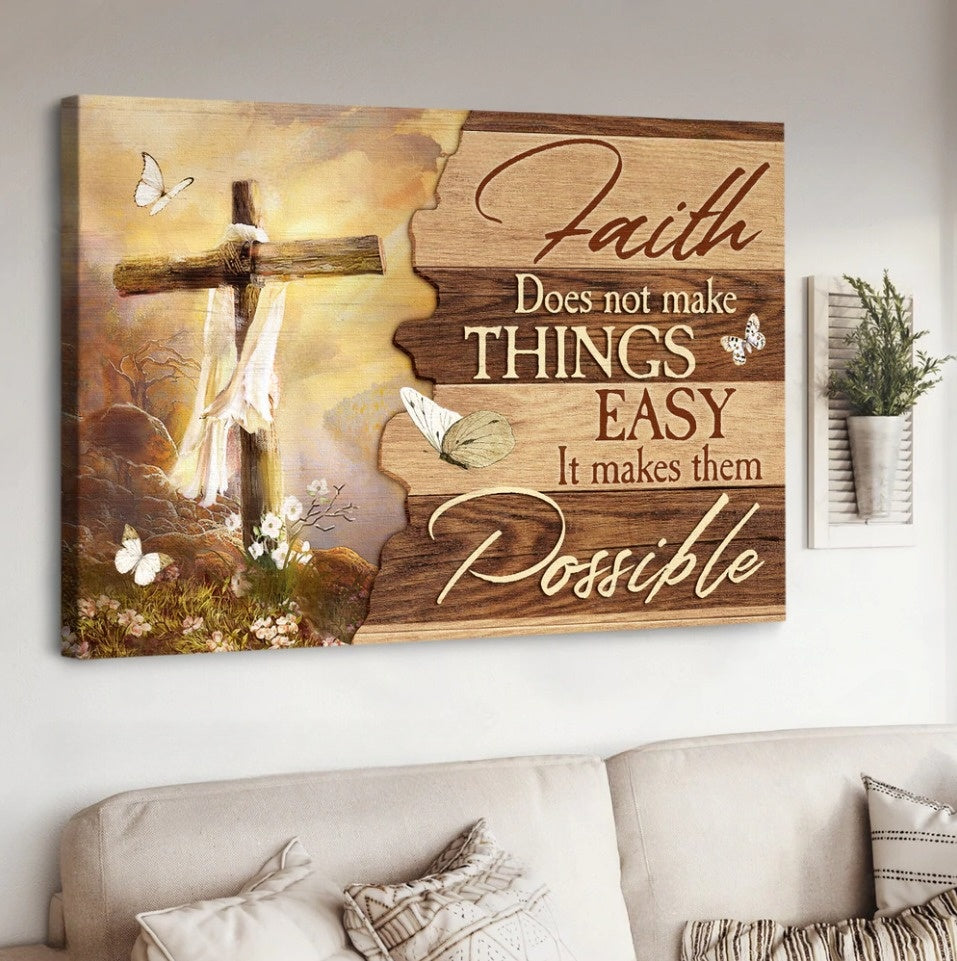 Beautiful cross, Mountain drawing, Faith does not make things easy - Matte Canvas