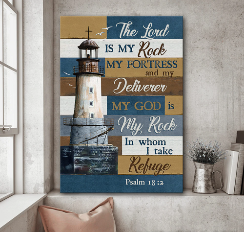 Beautiful lighthouse The Lord is my rock - Matte Canvas