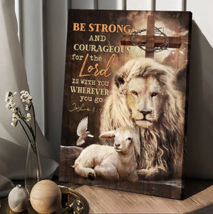 Beautiful Lion drawing Lamb Cross Be strong and courageous - Matte Canvas