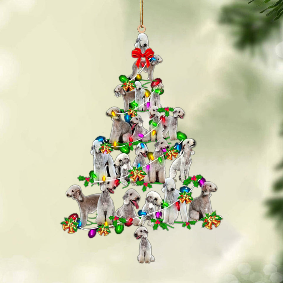 Ornament- Bedlington Terrier-Christmas Tree Lights-Two Sided Ornament, Happy Christmas Ornament, Car Ornament