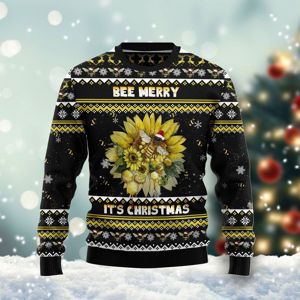 Bee Merry Its Time Ugly Christmas Sweater 