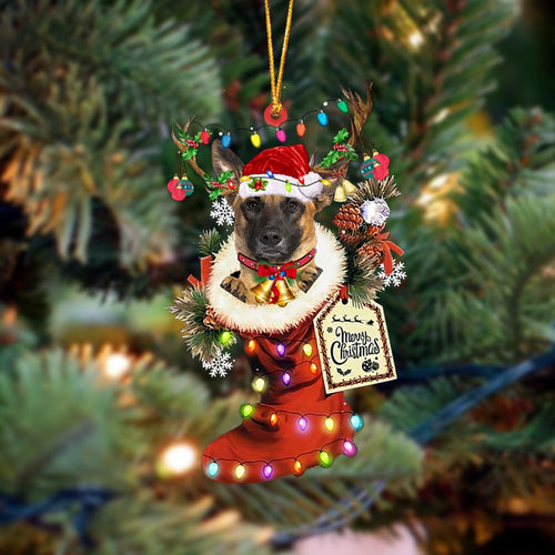 Godmerch- Ornament- Belgian Malinois-Xmas Boot-Two Sided Ornament, Happy Christmas Ornament, Car Ornament