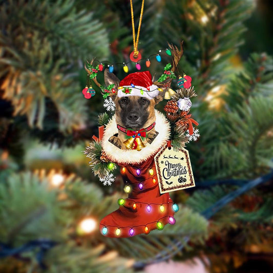 Godmerch- Ornament- Belgian Malinois-Xmas Boot-Two Sided Ornament, Happy Christmas Ornament, Car Ornament