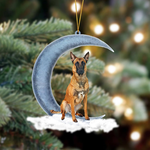 Godmerch- Ornament- Belgian Malinois Sits On The Moon Hanging Ornament Dog Ornament, Car Ornament, Christmas Ornament
