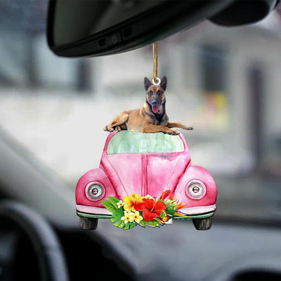 Belgian Shepherd-Pink Hippie Car-Two Sided Ornament